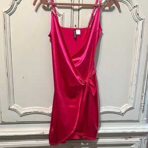 Divided Hot Pink Satin Prom Dress